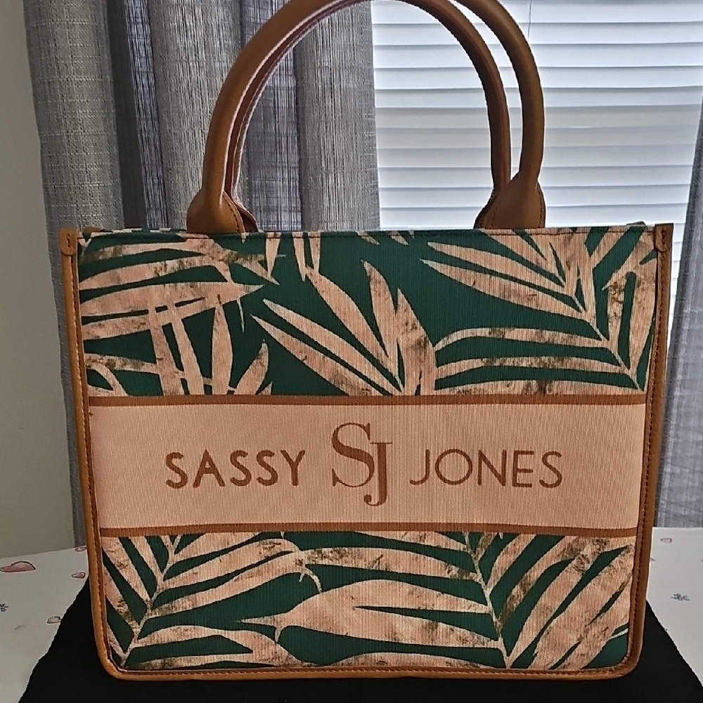 Sassy Jones Tropical Green and Tan Tote